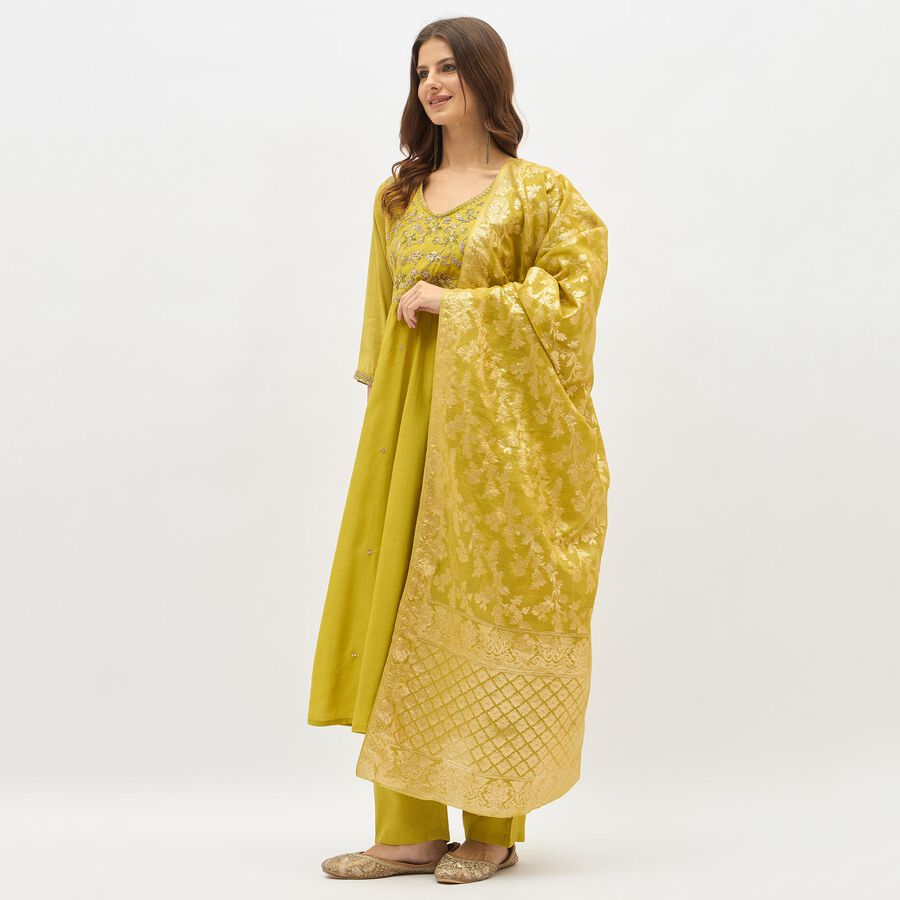 Women's Lime Green Embroidered Ethnic Set, हल्का हरा, large