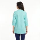 Women's Aqua Cotton Mandarin Collar Embroidered Kurti, एक्वा, small