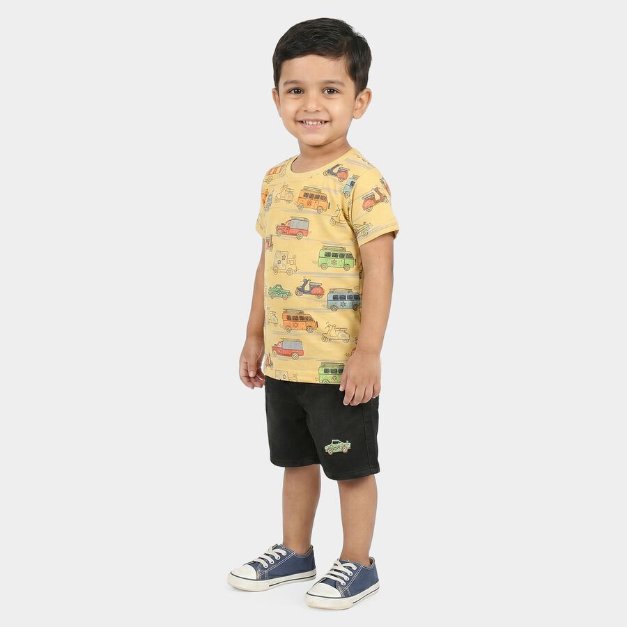 Boys Beige 100% Cotton Round Neck Graphic Print Baba Suit, Beige, large
