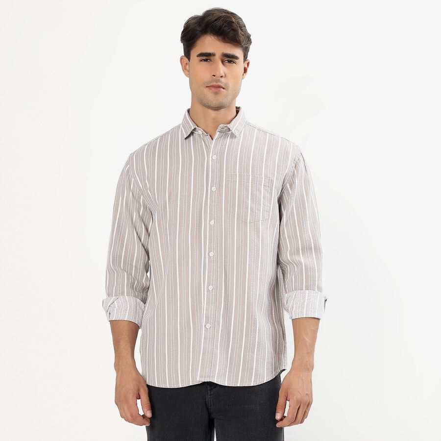 Men's Khaki Cotton Classic Slim Fit Casual Shirt, Khaki, large image number null
