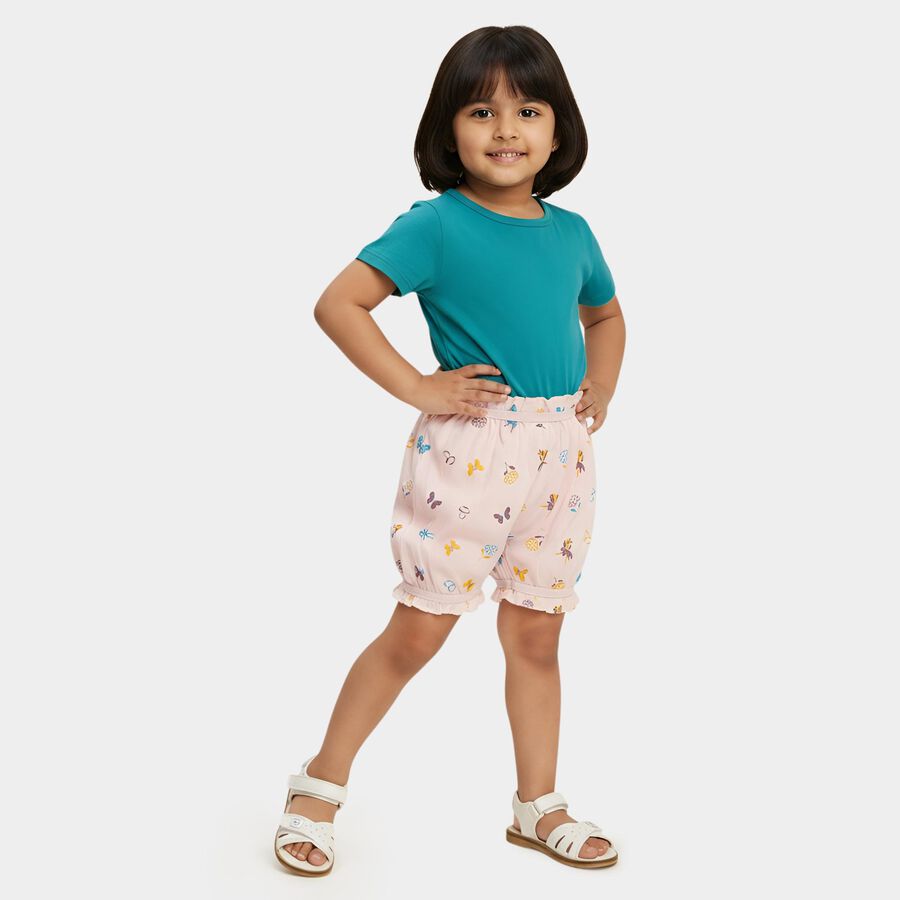 Girls' Pink Relaxed Fit Printed Ruffle Bloomers, गुलाबी, large