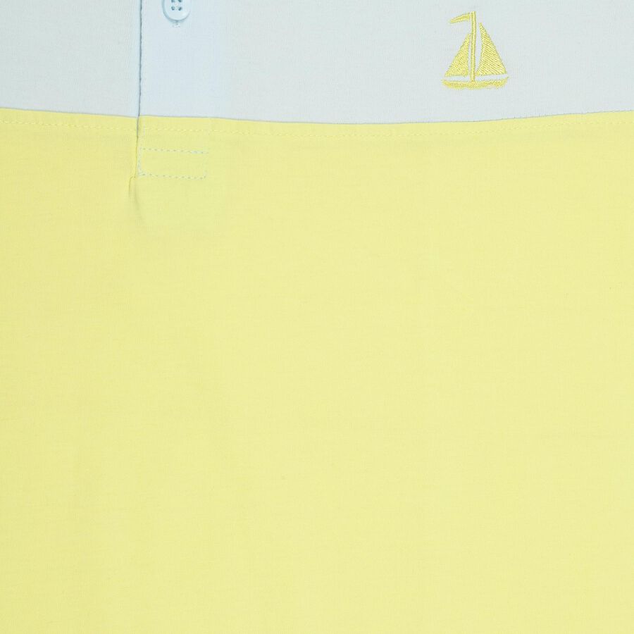 Boys' Bright Lemon Yellow Cotton Polo Neck Half Sleeve T-Shirt, Yellow, large image number null