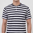 Men's Navy Blue Henley Neck Half Sleeve T-Shirt, Navy Blue, small