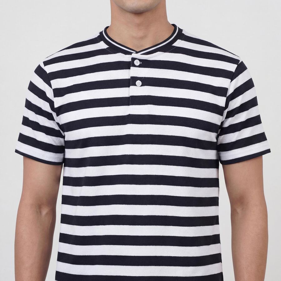 Men's Navy Blue Henley Neck Half Sleeve T-Shirt, Navy Blue, large