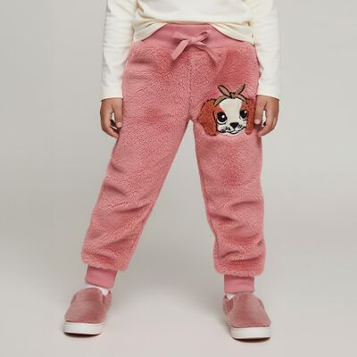 Girls Dusty Rose Cartoon Embroidered Fleece Pyjama