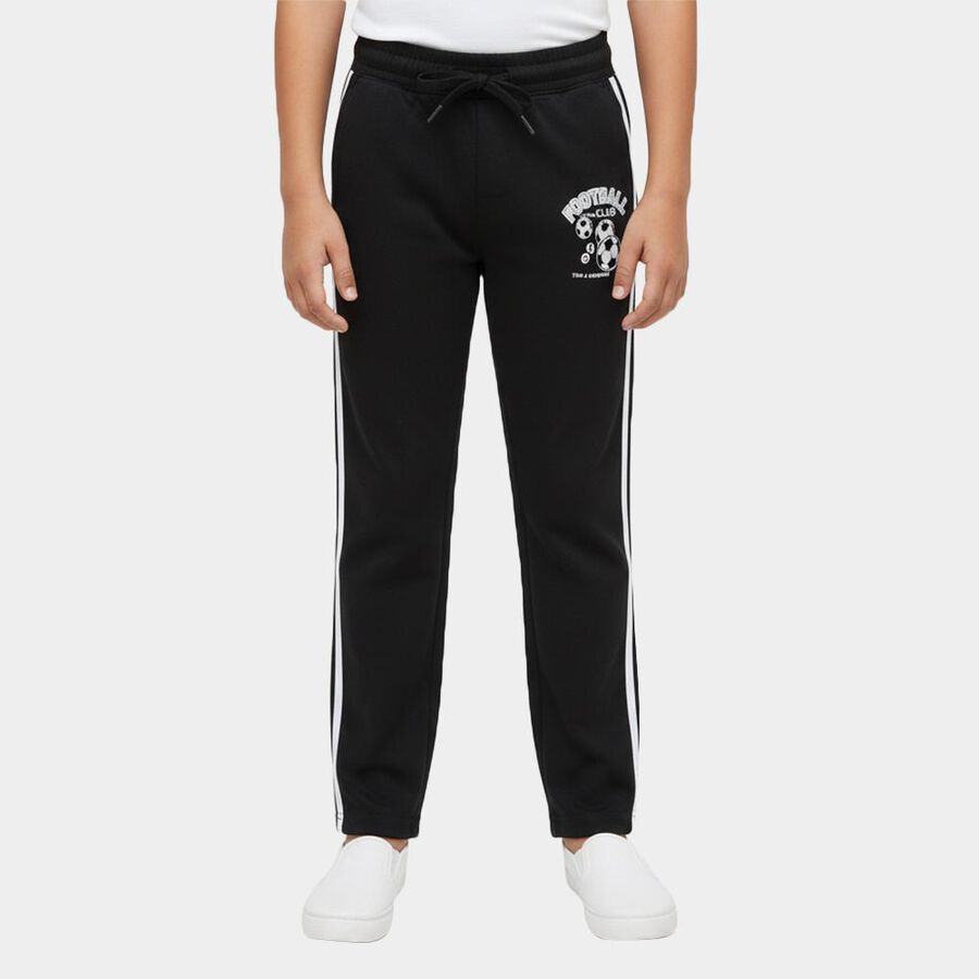 Boys' Jet Black Cotton Blend Football Print Pyjama, Black, large