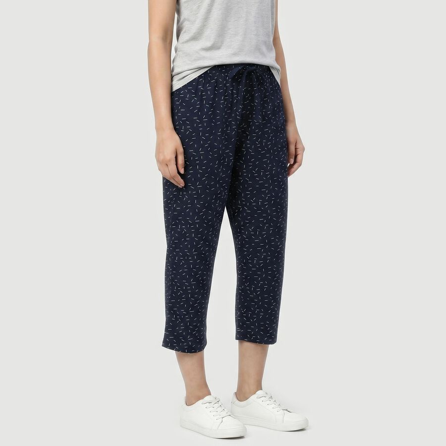Women's Navy Blue Straight Fit Printed Capri, नेवी ब्लू, large