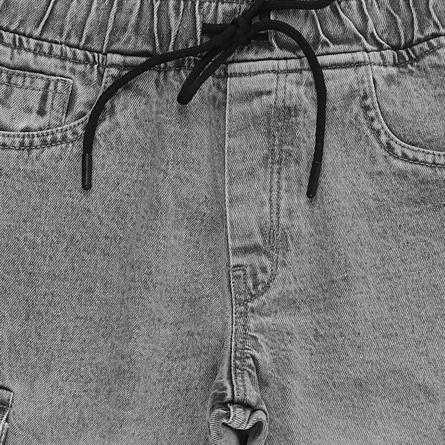 Boys' Muted Grey Relaxed Fit Cargo Jeans, Light Grey, large image number null