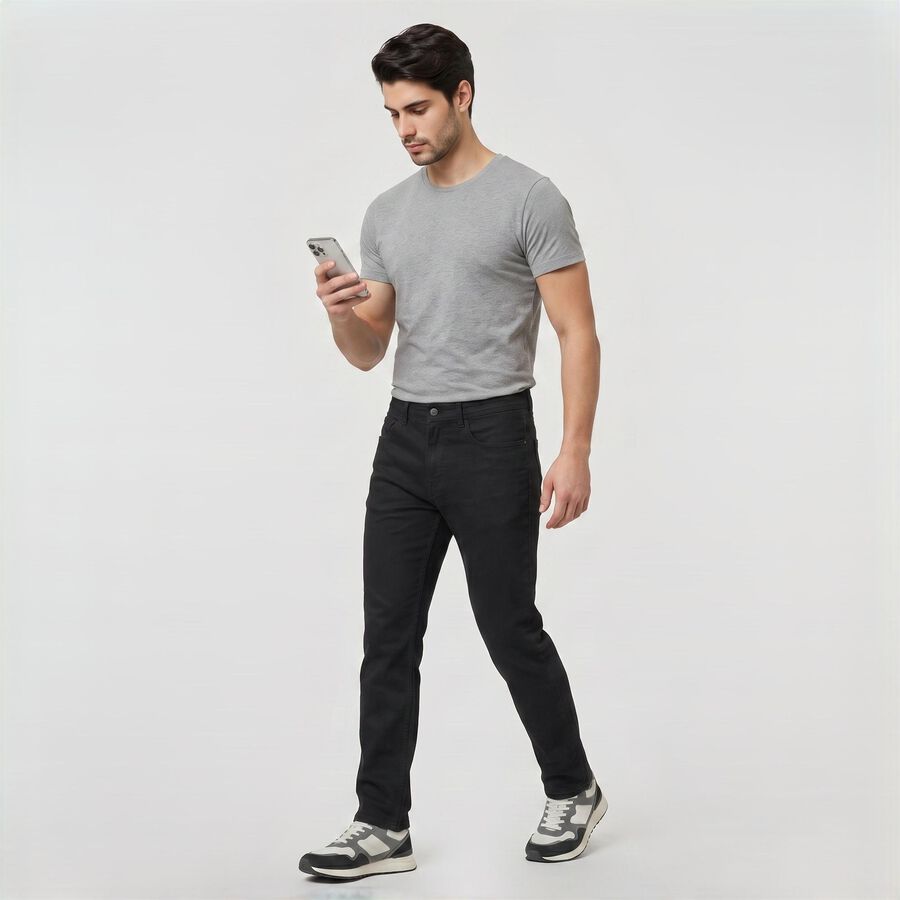 Men's Black Slim Fit Jeans, काला, large