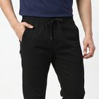 Men's Black Slim Fit Jogger Trousers, काला, small