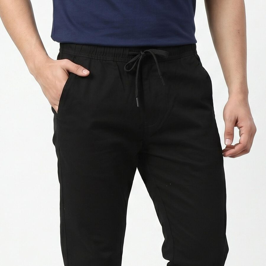 Men's Black Slim Fit Jogger Trousers, काला, large