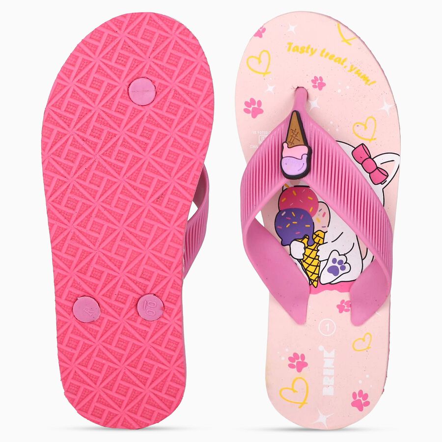 Kids Pink Character Print Flip-Flop Slippers, गुलाबी, large