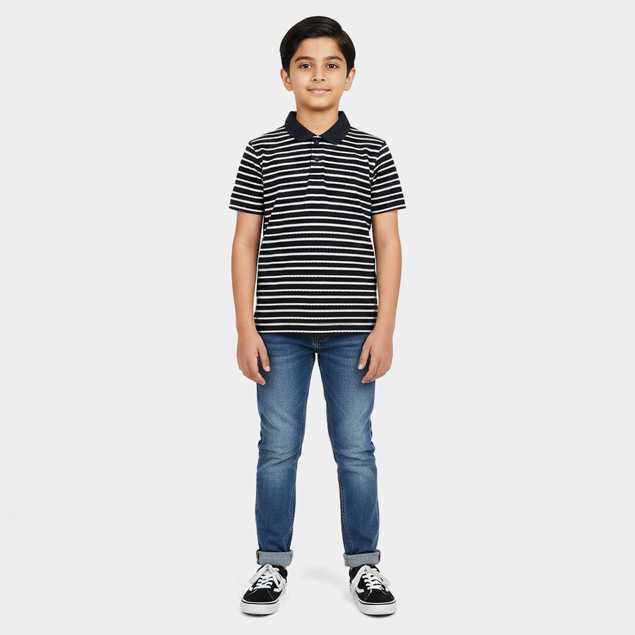 Boys Navy Blue Crew Neck Casual Boys T-Shirt, नेवी ब्लू, large