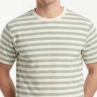 Men's Green Round Neck Striped Regular T-Shirt, Light Green, small