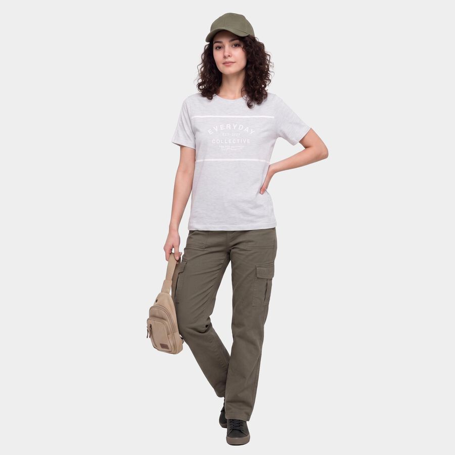 Women's Grey Round Neck Regular T-Shirt, मिश्रित हल्का ग्रे, large