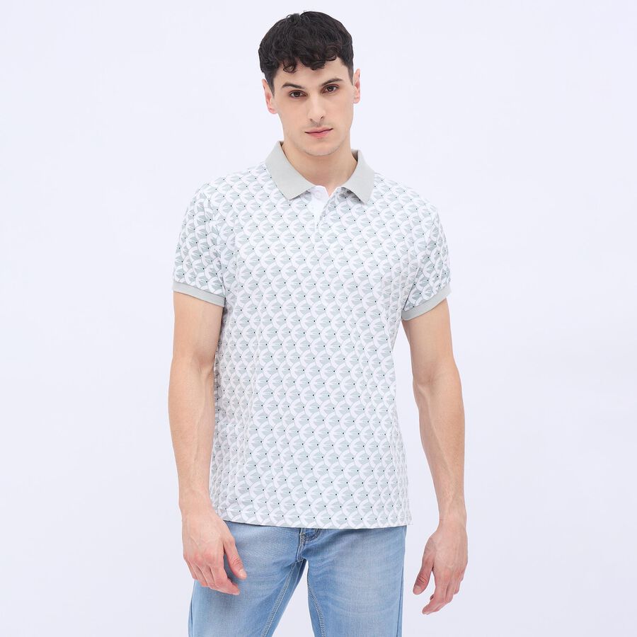 Men's Light Grey Cotton Polo Collar Printed T-Shirt, Light Grey, large image number null
