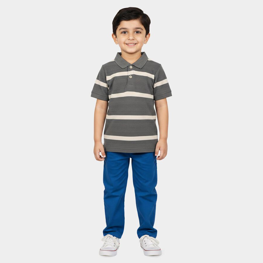 Boys Mid Blue Polo Neck Casual T-Shirt, मध्यम नीला, large