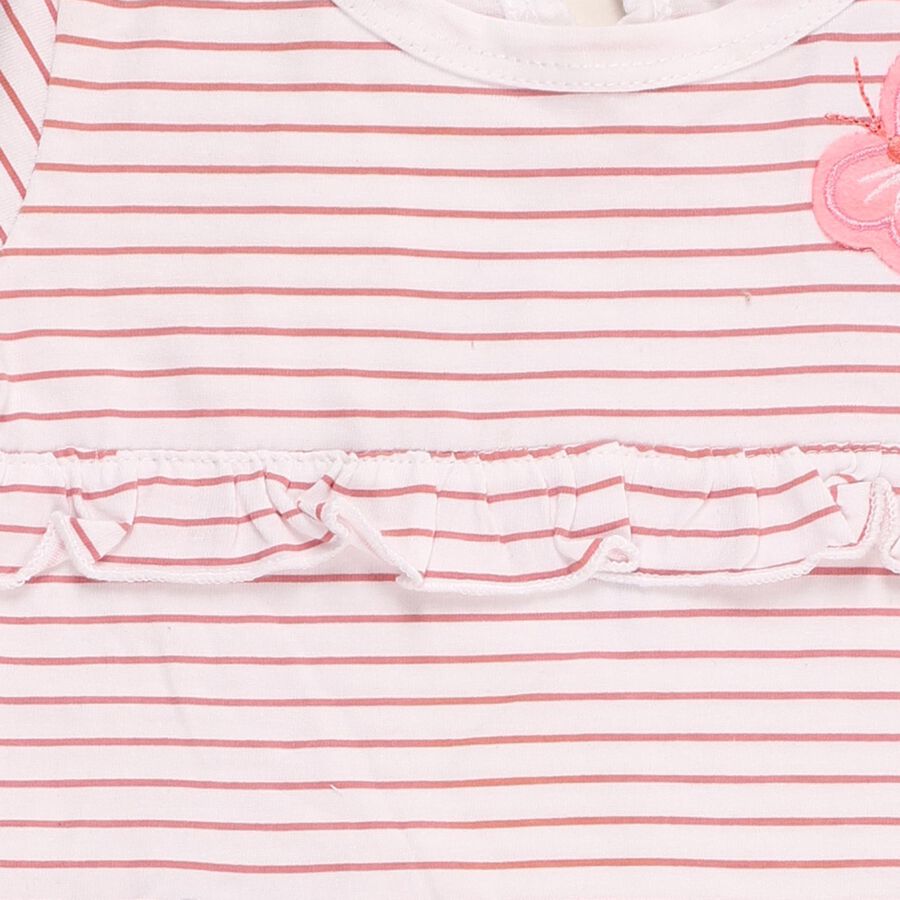Infant Muted Pink and White Cotton Striped Top Casual Shorts Set, Light Pink, large image number null