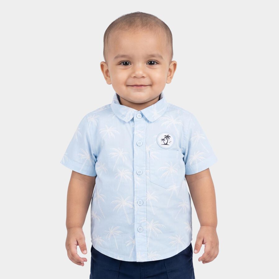 Infants Light Blue Cotton Half Sleeve Classic Casual Shirt, Light Blue, large