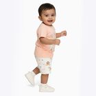 Infants' Peach Cotton Round Neck Animal Print Baba Suit, Peach, small image number null