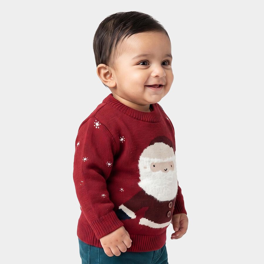 Infants' Red Crew Neck Printed Pullover, Red, large
