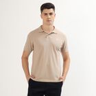 Men's Muted Beige Polo Collar Classic T-Shirt, Beige, small
