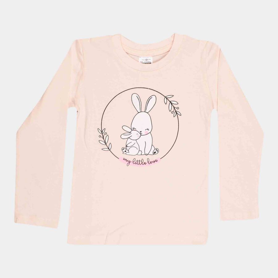 Girls Regular Round Neck Top, हल्का गुलाबी, large image number null