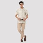 Men's Beige 100% Cotton Checked Regular Fit Casual Shirt, Beige, small