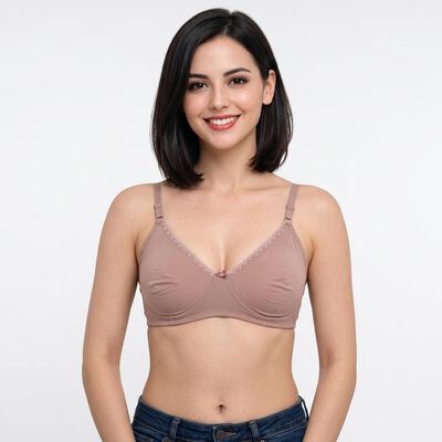 Women's Brown Cotton Blend V-Neck Bralette Bra