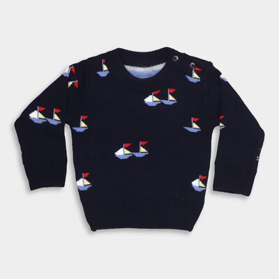 Infants' Deep Midnight Navy Blue Round Neck Casual Pullover