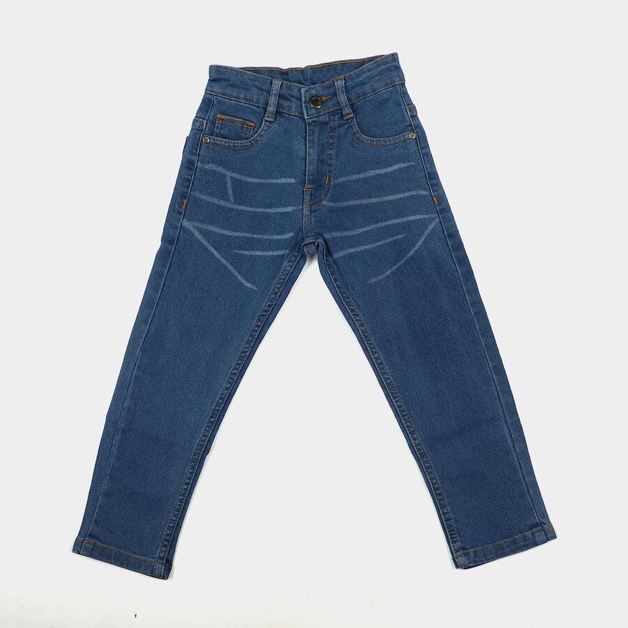 Boys Blue Slim Fit Washed Jeans, मध्यम नीला, large