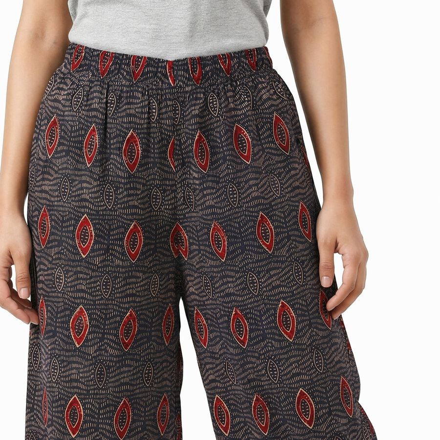Women's Blue Regular Fit Printed Palazzos, नेवी ब्लू, large