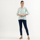 Women's Muted Aqua Green Mandarin Collar Printed Kurti, गहरा हरा, small image number null