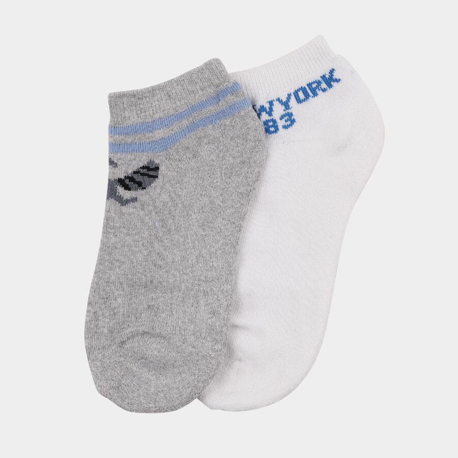 Boys' Light Grey and White Regular Fit Ankle-Length Socks Pack of 2, मिश्रित हल्का ग्रे, large image number null