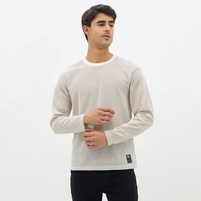 Men's Light Beige Round Neck Casual T-Shirt