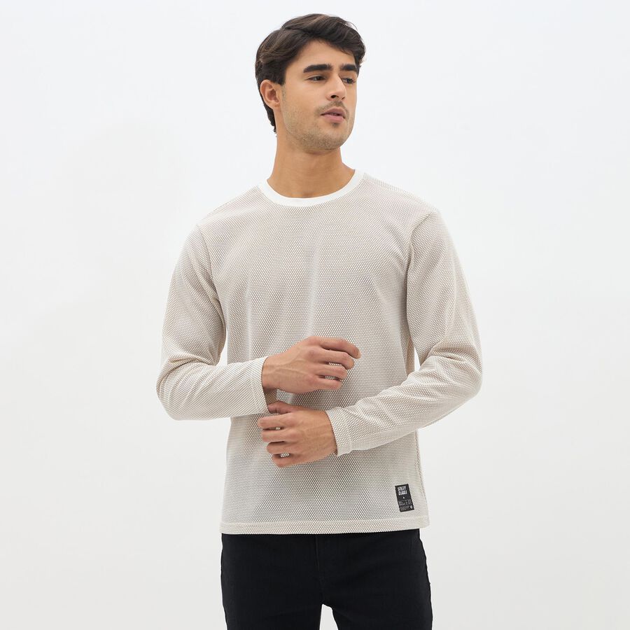 Men's Light Beige Round Neck Casual T-Shirt, Beige, large image number null