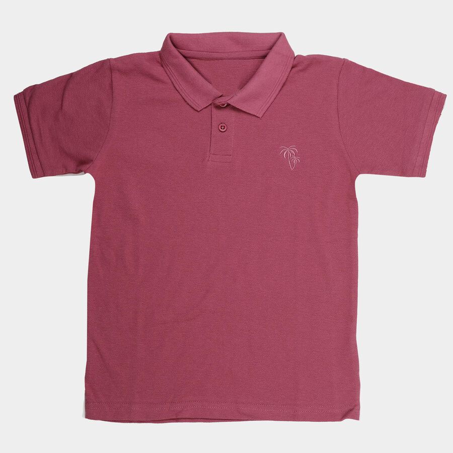 Boys Pink Round Neck Casual Half Sleeve T-Shirt, Pink, large