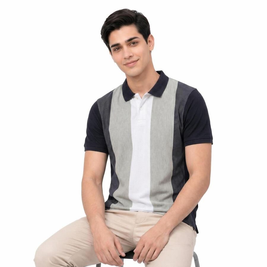Men's Blue Collared Polo Regular T-Shirt, मध्यम नीला, large