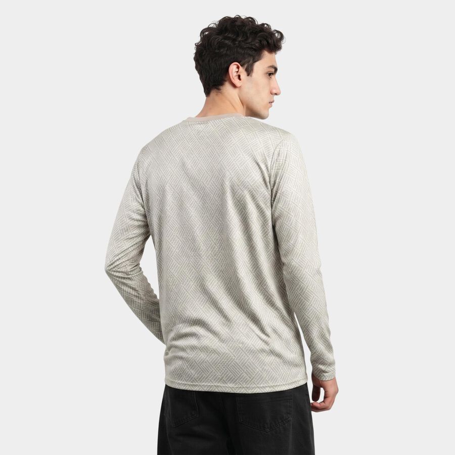 Men's Grey Crew Neck Geometric Regular T-Shirt, हल्का ग्रे, large