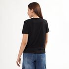 Women's Jet Black Round Neck Casual T-Shirt, काला, small
