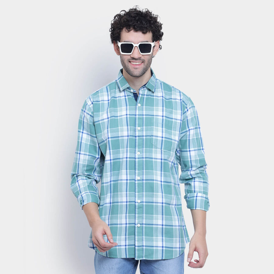 Cotton Checks Casual Shirt, Light Green, large image number null