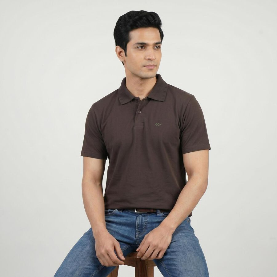 Men Grey Collared Casual T-Shirt, गहरा ग्रे, large