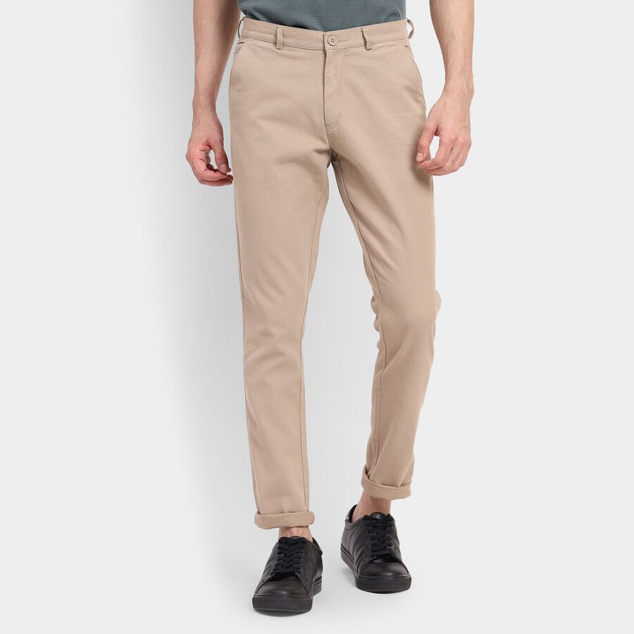 Men's 100% Cotton Slim Fit Casual Trousers , Beige, large image number null