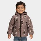 Boys Muted Brown Hooded Teddy Bear Printed Jacket, Brown, small image number null