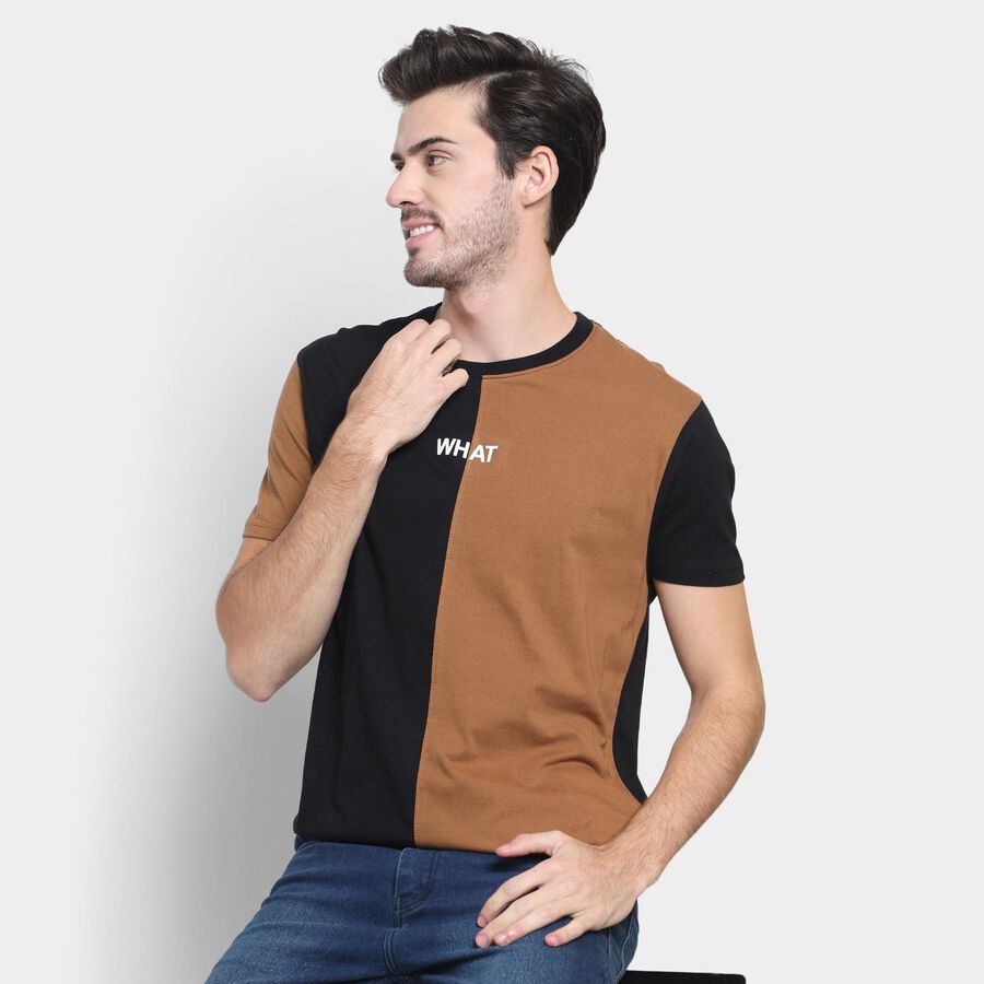 Men's 100% Cotton Round Neck Half Sleeves T-Shirt , Brown, large image number null