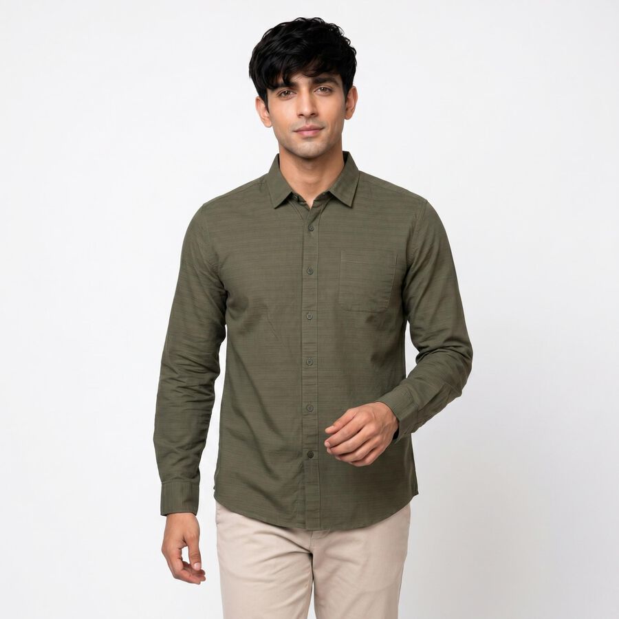 Men's Olive Green Casual Shirt, ओलिव, large