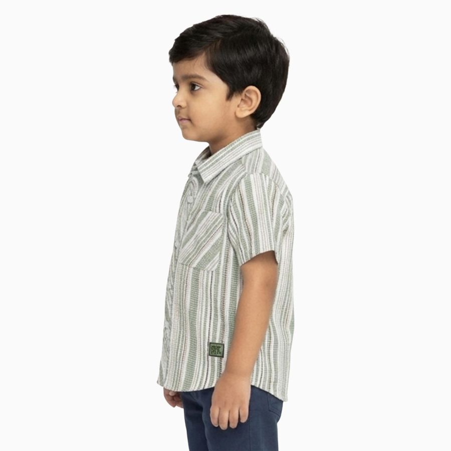 Boys Light Sage Green Striped Half Sleeve Classic Casual Shirt, Light Green, large image number null