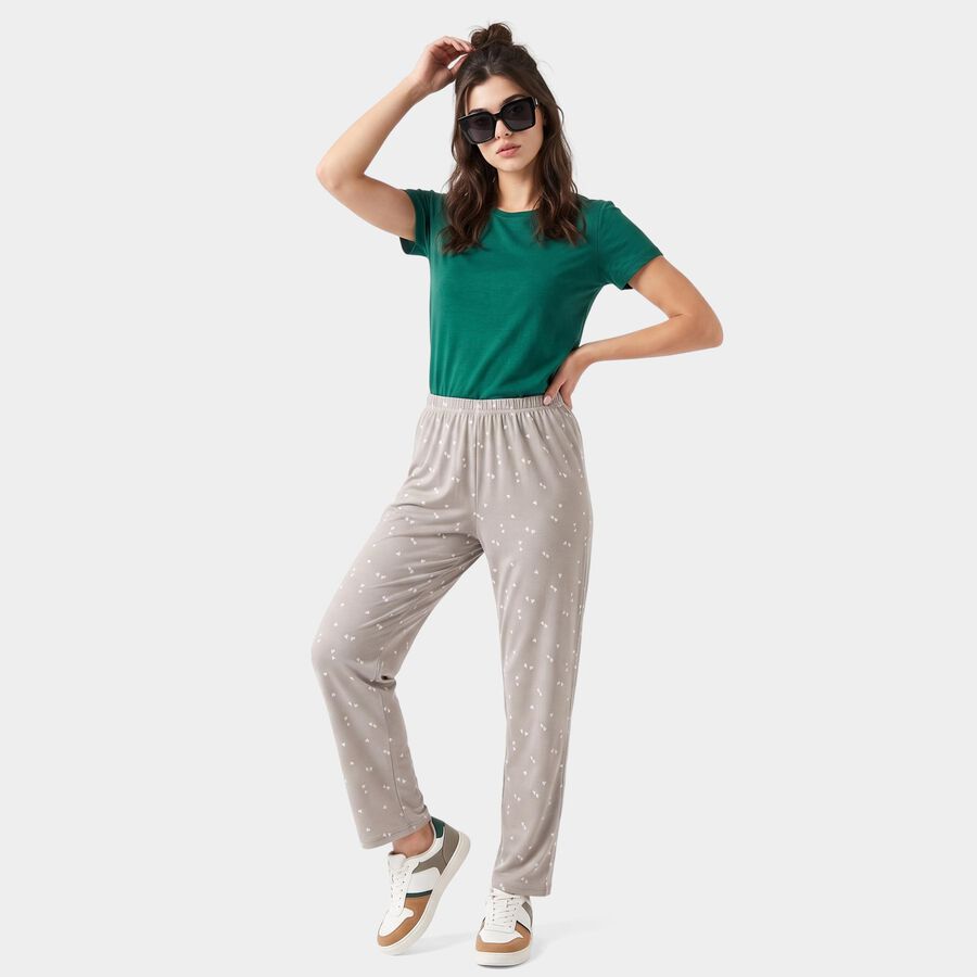 Women's Grey Straight-Fit Heart Printed Pyjama, Light Grey, large