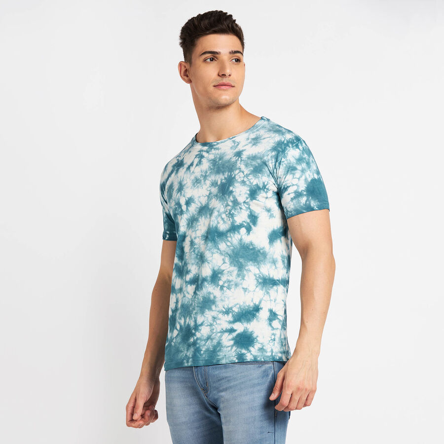 Cotton Round Neck T-Shirt, Teal Blue, large image number null