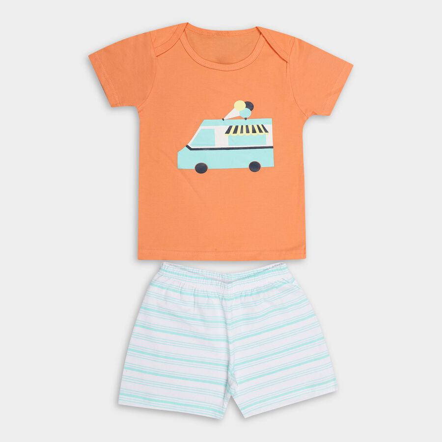 Infant Boys' 100% Cotton Boat Neck Baba Suit, Orange, large image number null